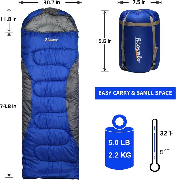 0 Degree Winter Sleeping Bags for Adults Camping (450GSM) - Temp Range (5F–32F) Portable Waterproof Compression Sack- Camping Sleeping Bags for Big and Tall in Env Hoodie: Backpacking Hiking 4 Season - Image 2