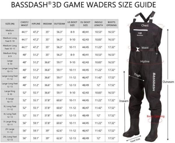 BASSDASH 3D Boot Foot Game Wader Ultra High Strength Black Plaid Nylon PVC Fishing Hunting Chest Waders for Men - Image 3