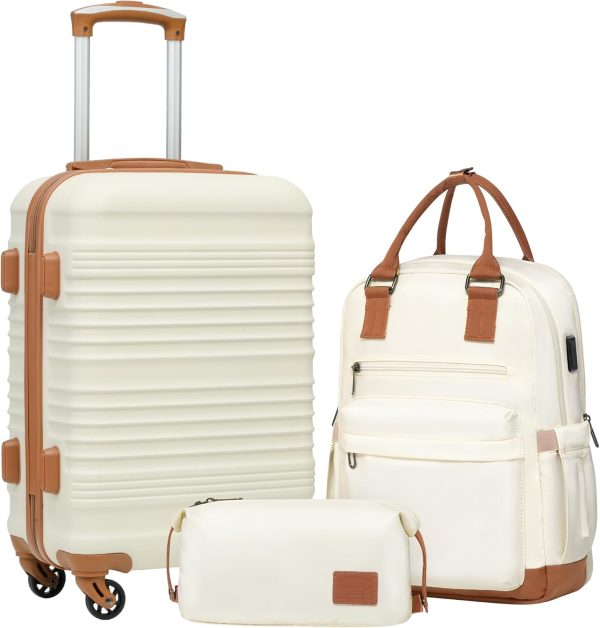 Luggage Set 3 Piece Luggage Set Carry On Suitcase Hardside Luggage with TSA Lock Spinner Wheels(White, 3 piece set (BP/TB/20))