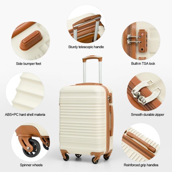 Luggage Set 3 Piece Luggage Set Carry On Suitcase Hardside Luggage with TSA Lock Spinner Wheels(White, 3 piece set (BP/TB/20)) - Image 3