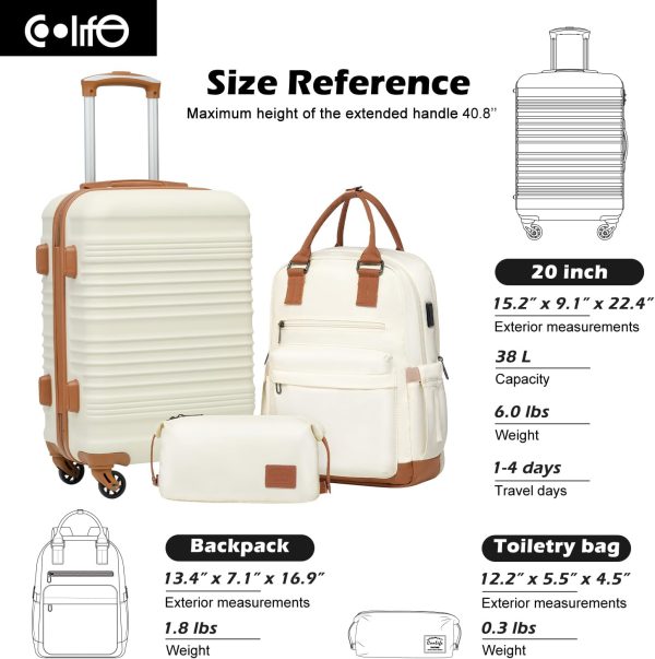 Luggage Set 3 Piece Luggage Set Carry On Suitcase Hardside Luggage with TSA Lock Spinner Wheels(White, 3 piece set (BP/TB/20)) - Image 7