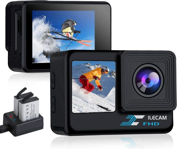 Dual Screen Action Camera 1080P WiFi Waterproof Camera 4*Zoom 131FT(40m) Waterproof Underwater Camera with 2X 1050mAh Batteries and Multifunctional Accessories Sports Camera (L300S)