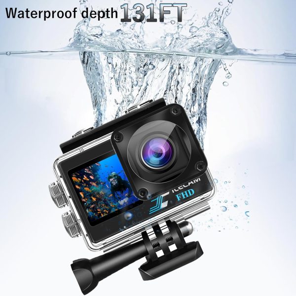 Dual Screen Action Camera 1080P WiFi Waterproof Camera 4*Zoom 131FT(40m) Waterproof Underwater Camera with 2X 1050mAh Batteries and Multifunctional Accessories Sports Camera (L300S) - Image 4