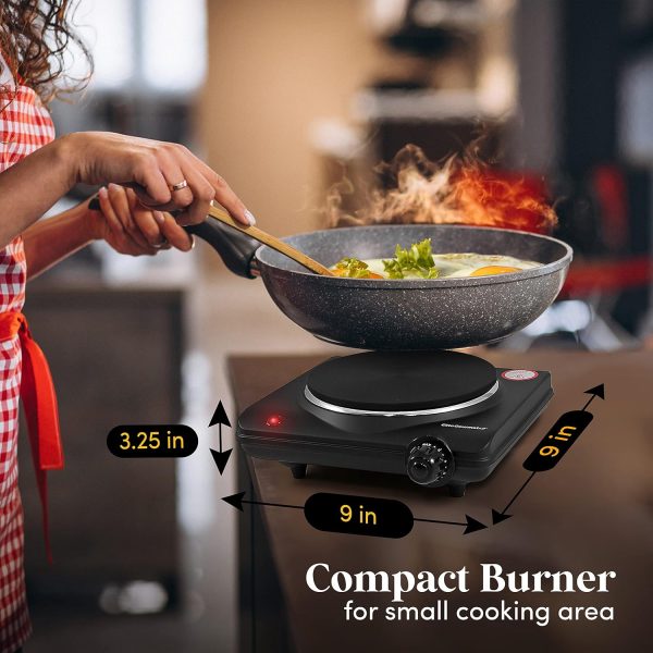 Elite Gourmet ESB-301BF Countertop Single Cast Iron Burner, 1000 Watts Electric Hot Plate, Temperature Controls, Power Indicator Lights, Easy to Clean, Black - Image 3