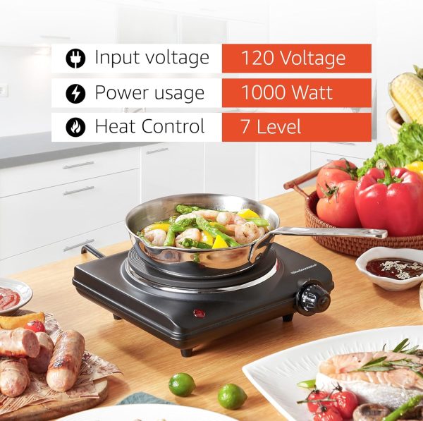 Elite Gourmet ESB-301BF Countertop Single Cast Iron Burner, 1000 Watts Electric Hot Plate, Temperature Controls, Power Indicator Lights, Easy to Clean, Black - Image 9