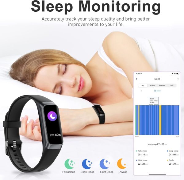 Fitness Tracker with 24/7 Heart Rate, Blood Oxygen Blood Pressure Sleep Monitor, Activity Trackers 5 ATM Waterproof,Step Calorie Counter Pedometer Health Smart Watch for Women Men - Image 3