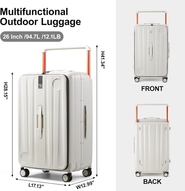 Multifunctional 26 Inch Hard Shell Suitcases with Wheels Tsa Approved Luggage Large Rolling Suitcase Checked Luggage for Women Men(Ivory White) - Image 3