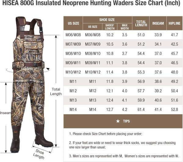 HISEA Hunting Waders, Neoprene Chest Waders for Men with 800G Insulated Boots Waterproof Neoprene Bootfoot Waders - Image 2