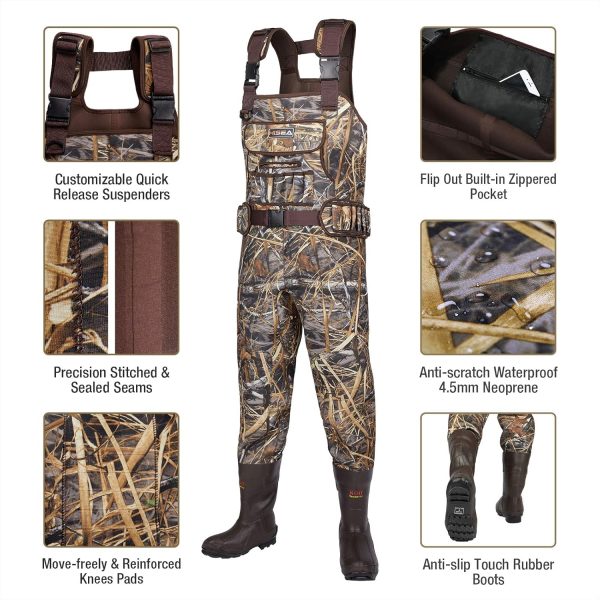 HISEA Hunting Waders, Neoprene Chest Waders for Men with 800G Insulated Boots Waterproof Neoprene Bootfoot Waders - Image 3