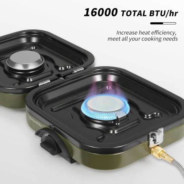 Naturehike 2 Burner Folding Camping Stove with Griddle, Portable Camp Isobutane Gas Stove with 16000 BTU Adjustable Burners & Piezo Ignition - Image 5