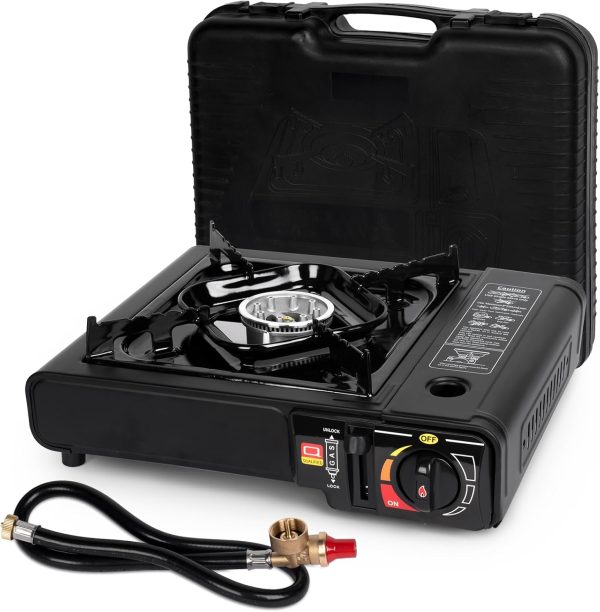 SHINESTAR Dual Fuel Stove with Butane & Propane Compatibility, Portable Camping Stove for Outdoor Cooking, Propane Adapter Hose and Carrying Case Included, 7800 BTUs Output