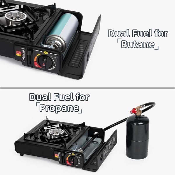 SHINESTAR Dual Fuel Stove with Butane & Propane Compatibility, Portable Camping Stove for Outdoor Cooking, Propane Adapter Hose and Carrying Case Included, 7800 BTUs Output - Image 3