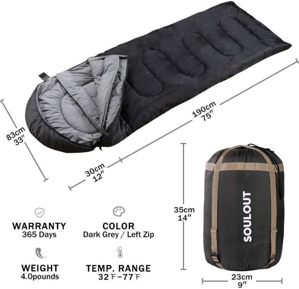 Sleeping Bag,3-4 Seasons Warm Cold Weather Lightweight, Portable, Waterproof Sleeping Bag with Compression Sack for Adults & Kids - Indoor & Outdoor: Camping, Backpacking, Hiking - Image 2