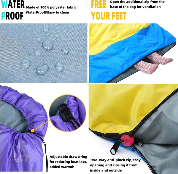 Sleeping Bags for Adults Kids - 3 Season Cold&Warm Weather Waterproof Camping Sleeping Bags - Lightweight Sleeping Bags for Camping Hiking Outdoor Travel - Image 4