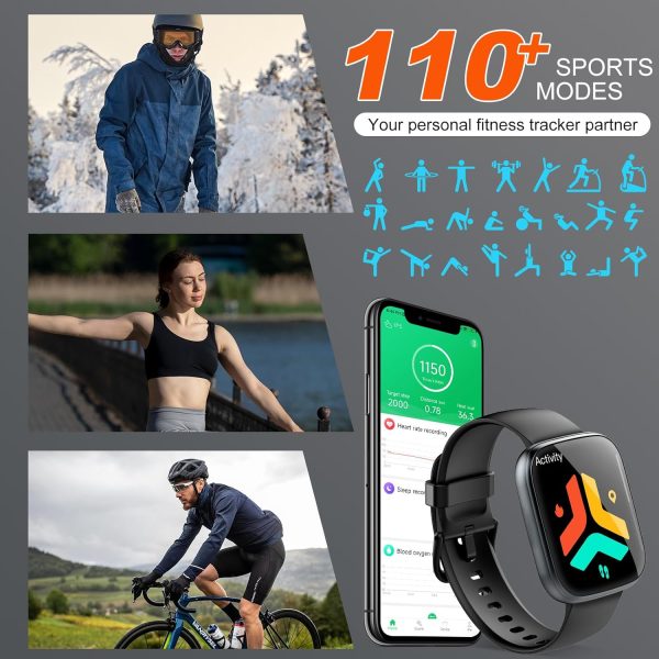 Smart Watch for Men Women(Answer/Make Calls), 1.95" HD Touch Screen Fitness Watch with Sleep Heart Rate Monitor, 110+ Sports Modes, IP68 Waterproof Activity Trackers Compatible with Android iOS, Black - Image 4