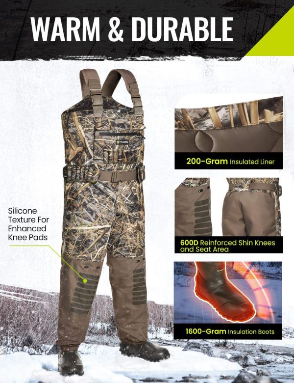 TIDEWE Breathable Chest Wader, 1600G Insulation Waterproof Hunting Wader with Steel Shank Boots & 200G Insulated Liner - Image 2