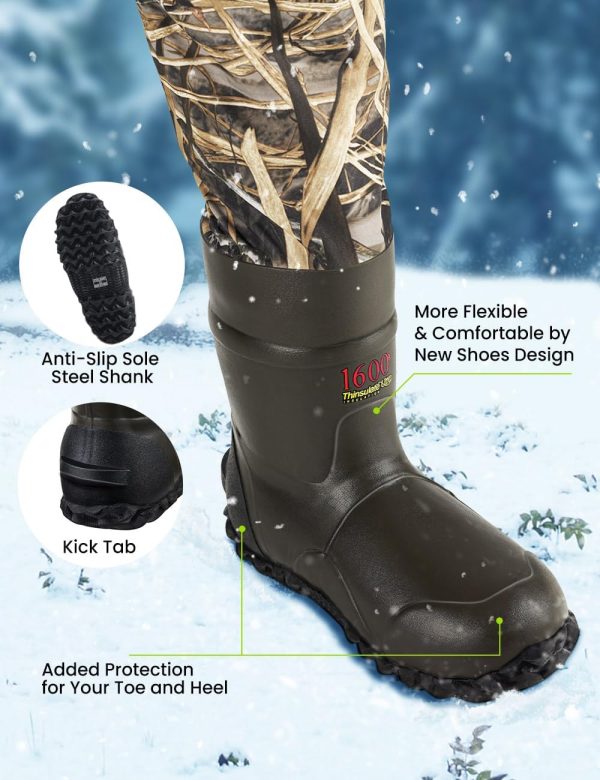 TIDEWE Breathable Chest Wader, 1600G Insulation Waterproof Hunting Wader with Steel Shank Boots & 200G Insulated Liner - Image 5