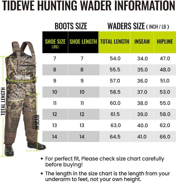 TIDEWE Breathable Chest Wader, 1600G Insulation Waterproof Hunting Wader with Steel Shank Boots & 200G Insulated Liner - Image 6