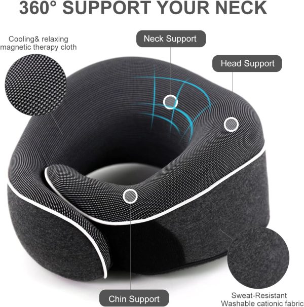 Travel Neck Pillow, Best Memory Foam Airplane Pillow for Head Support Soft Adjustable Pillow for Plane, Car & Home Recliner Use (Black1) - Image 2