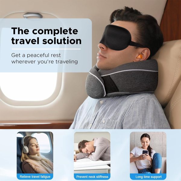 Travel Neck Pillow, Best Memory Foam Airplane Pillow for Head Support Soft Adjustable Pillow for Plane, Car & Home Recliner Use (Black1) - Image 3