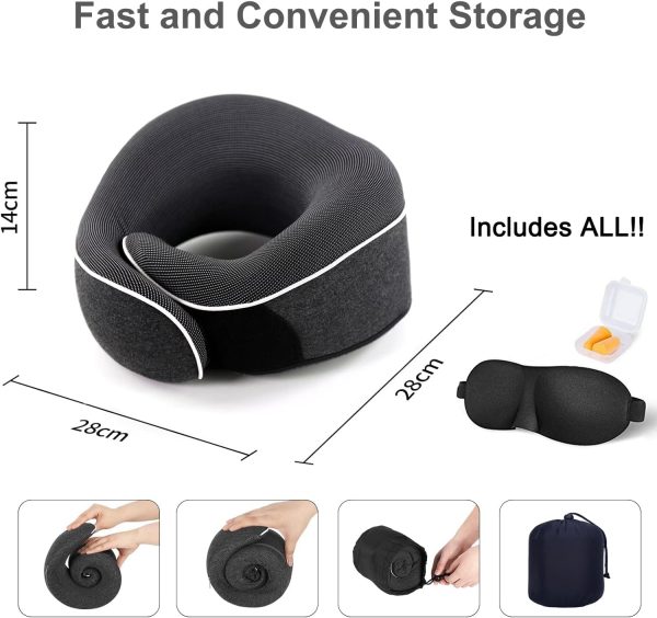 Travel Neck Pillow, Best Memory Foam Airplane Pillow for Head Support Soft Adjustable Pillow for Plane, Car & Home Recliner Use (Black1) - Image 4