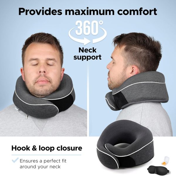 Travel Neck Pillow, Best Memory Foam Airplane Pillow for Head Support Soft Adjustable Pillow for Plane, Car & Home Recliner Use (Black1) - Image 5