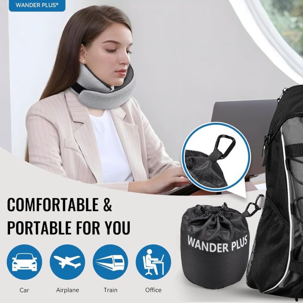 WANDER PLUS® Travel Neck Pillow, Pure Memory Foam Neck Pillow for Airplanes, Comfortable Breathable Cover, 360 Degree Support Ergonomic Design Best for Sleeping Plane Train Travel Essentials Max Grey - Image 2