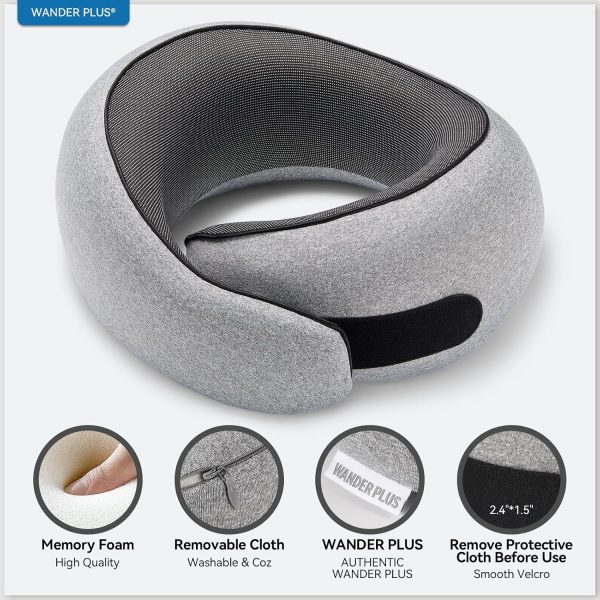 WANDER PLUS® Travel Neck Pillow, Pure Memory Foam Neck Pillow for Airplanes, Comfortable Breathable Cover, 360 Degree Support Ergonomic Design Best for Sleeping Plane Train Travel Essentials Max Grey - Image 5